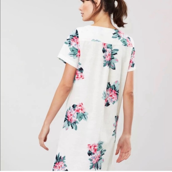 Joules Fifi Cotton Linen Blend Short Sleeve Floral Shift Dress with Pockets - Picture 3 of 16